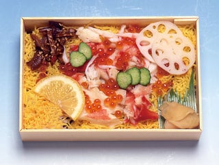 Crab CHIRASHI Sushi with egg and vegetables